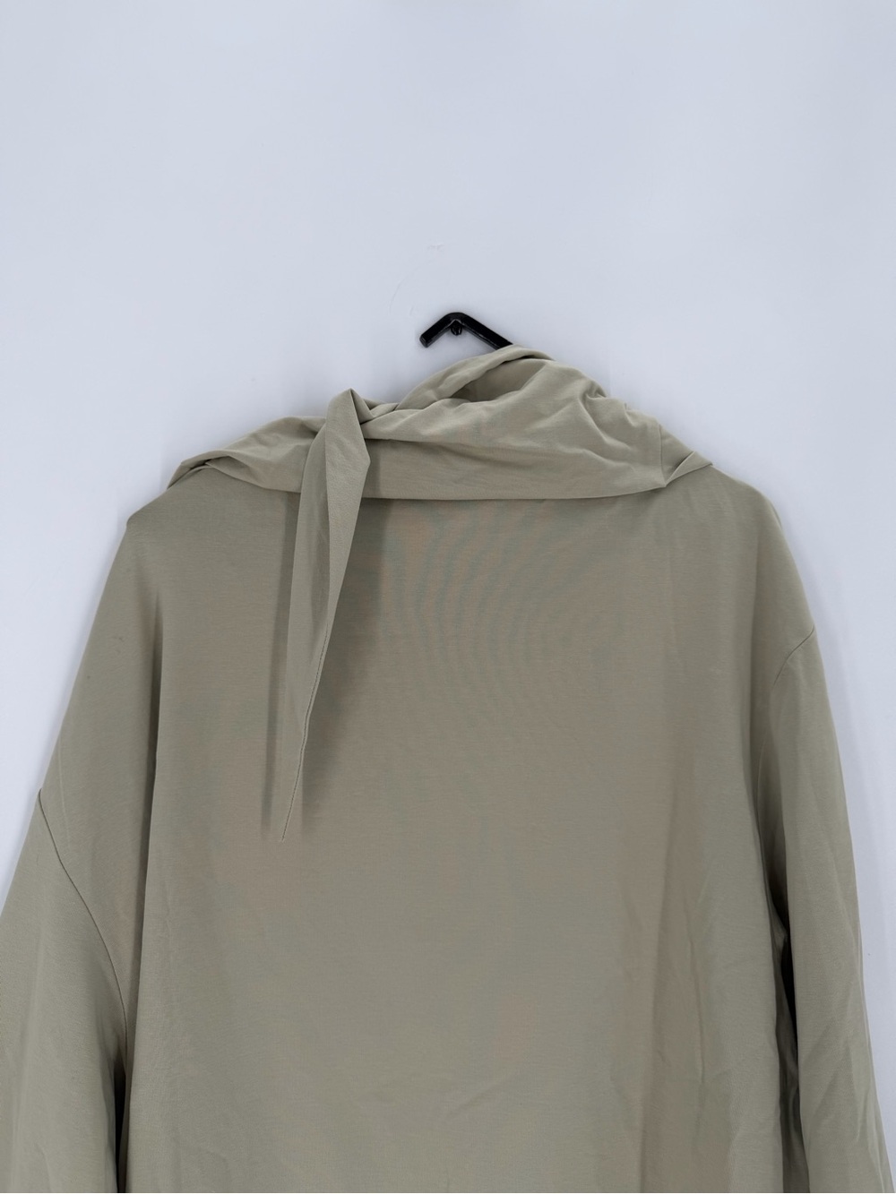 Cos Tie High Neck Jersey Boxy Extended Short Sleeve Top In Beige Sage